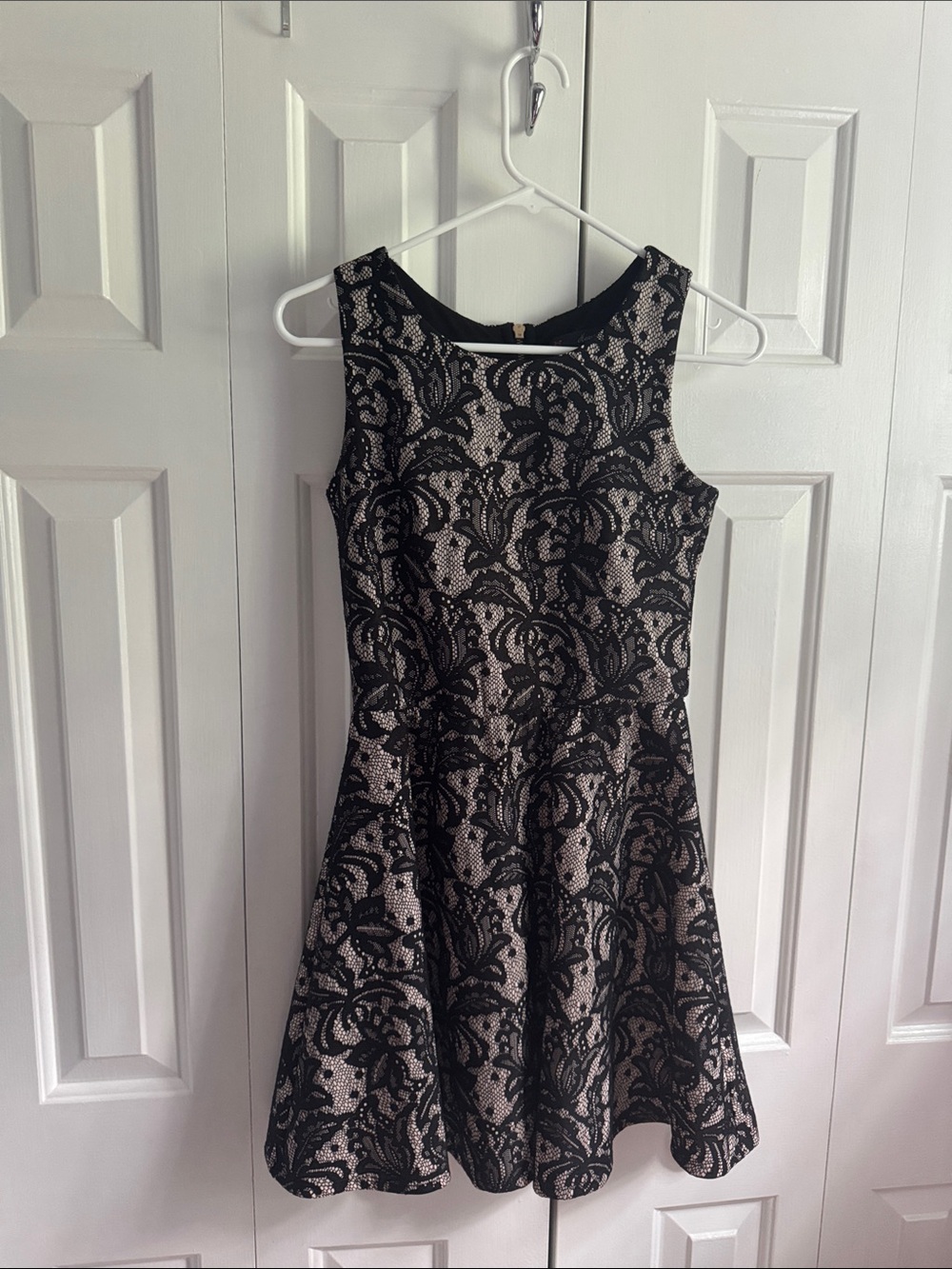 HeartSoul Black Lace Overlay Mini Dress with Nude Lining